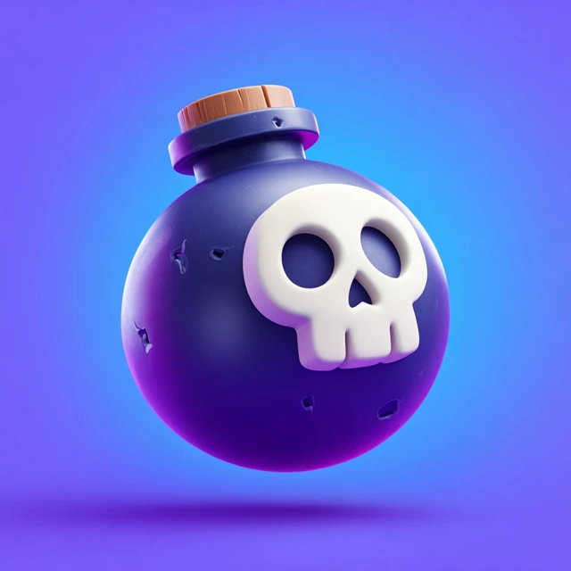 Cartoon Bomb Icon with Skull 3D Vector Graphic