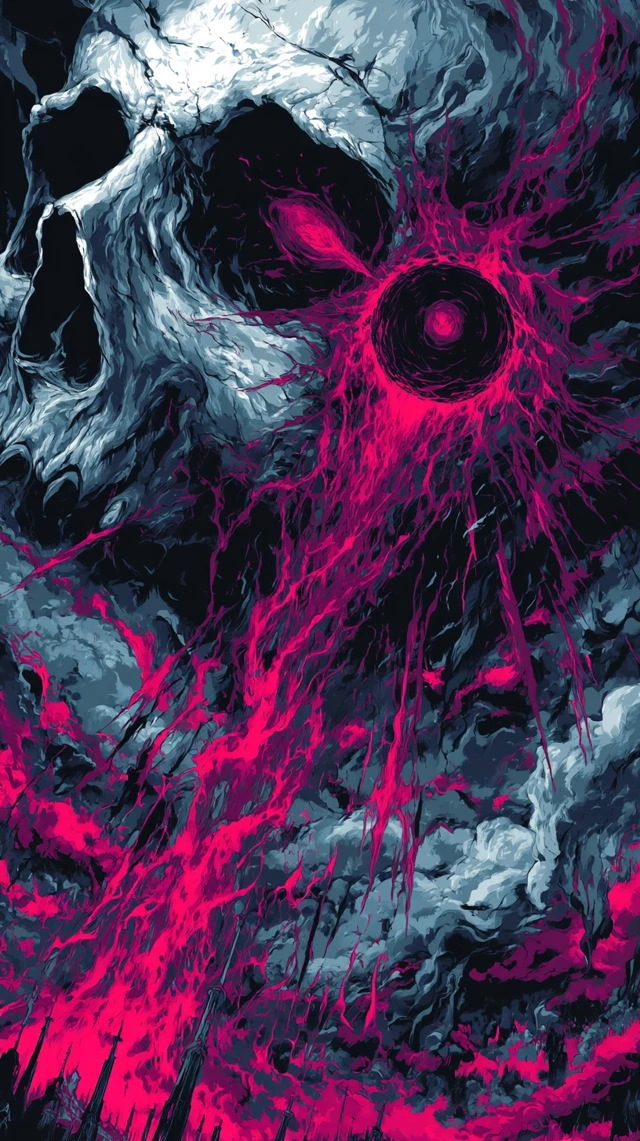 Abstract Horror Art: Radioactive Flames and Skull
