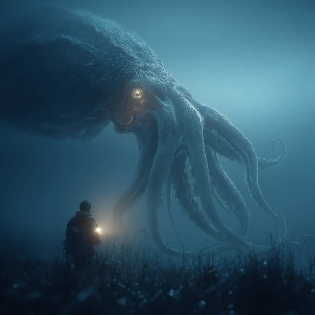 Giant Squid Encounter Realistic Photography