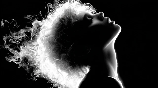 Girl Silhouette Swirling Upwards Black Background