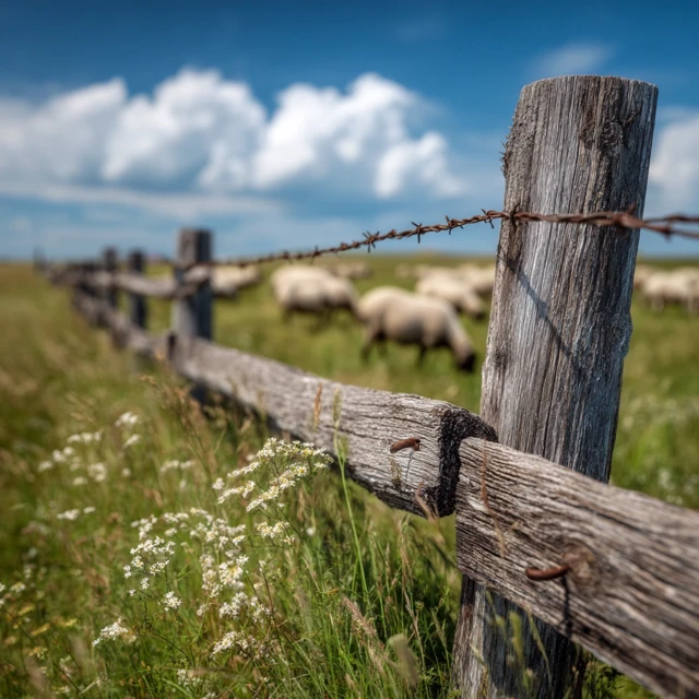 Rustic Fence and Summer Meadow Scene