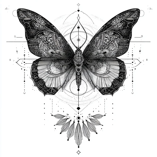 Butterfly Sacred Geometry Tattoo Art Illustration