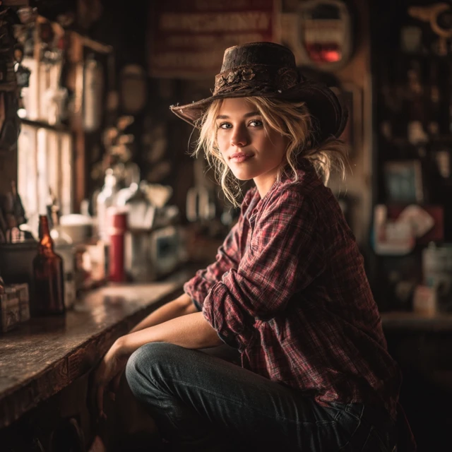 Country Girl in a Bar Realistic Photo