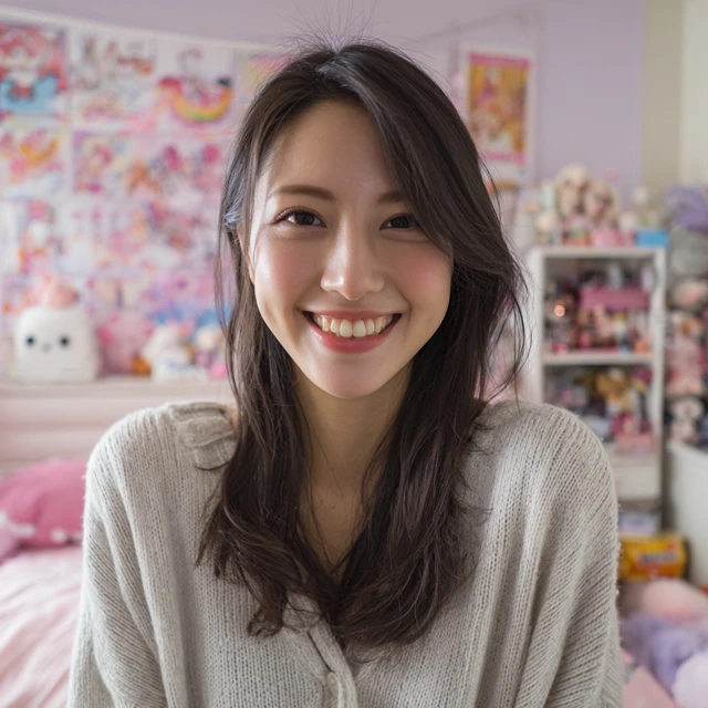 Smiling Japanese Woman Beauty in Her Room