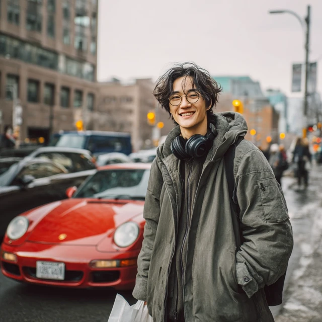 Smiling Young Man in Urban Street Photography
