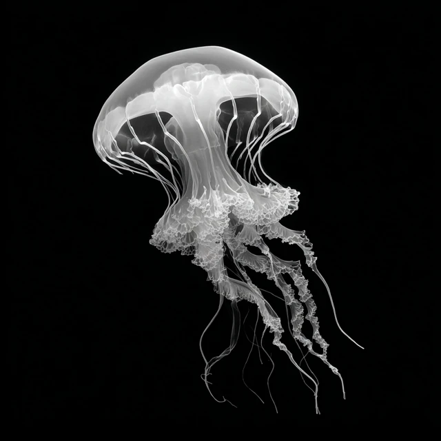 Immortal Jellyfish Monochrome Illustration
