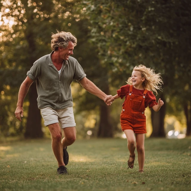 Father and Daughter Dancing in Park Happy Moment