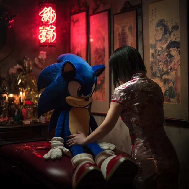 Sonic the Hedgehog at an Asian Massage Parlor
