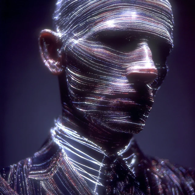 Man and Sparkling Sculpture Reflection