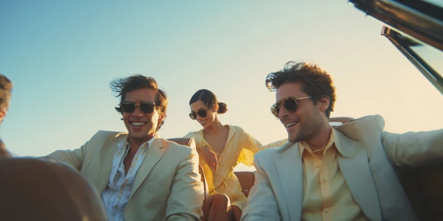Friends Road Trip in a Classic Convertible Car