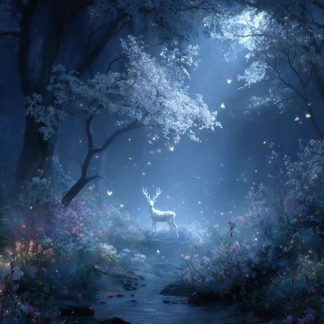 Glowing Deer in an Enchanted Forest Fantasy Art
