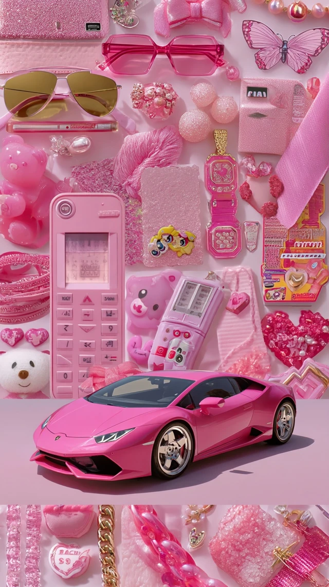 Hot Pink Lamborghini Aesthetic Collage