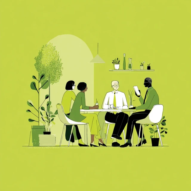 Business Educators Meeting in Green Cafe Illustration