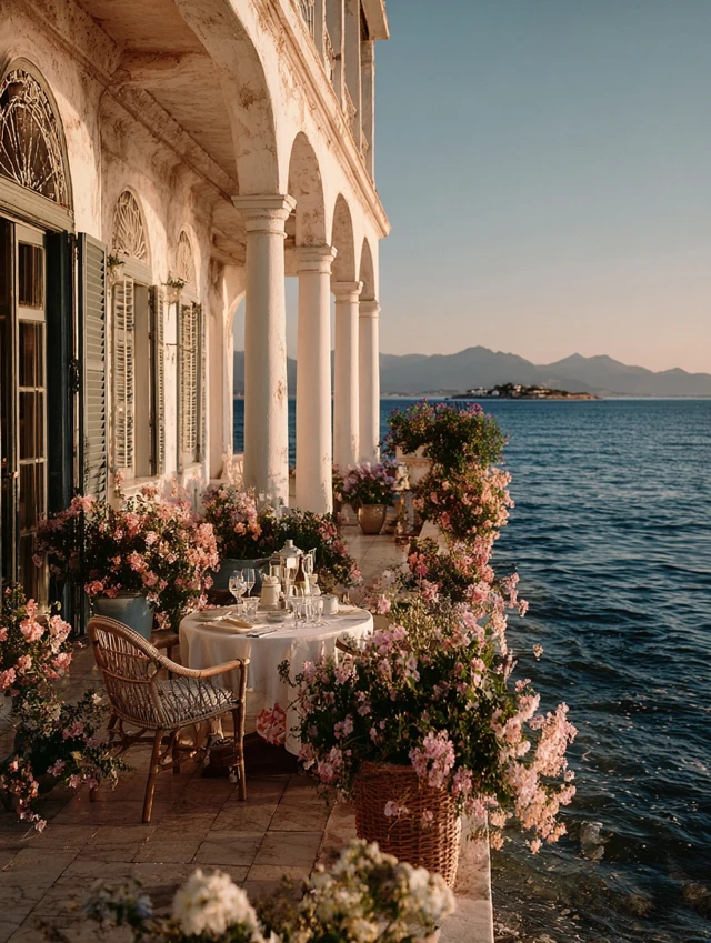 Elegant Breakfast on a Balcony Sunset View