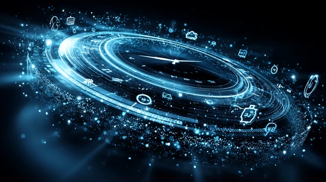 Abstract Tech Interface: Holographic Time Visualization