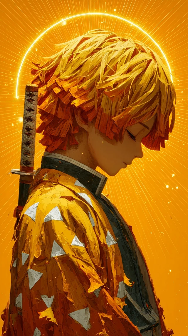Anime Boy with Katana Golden Illustration