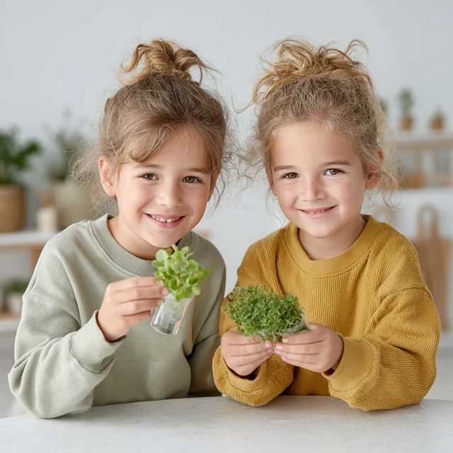 Happy Girls Experimenting with Plants Studio Photo
