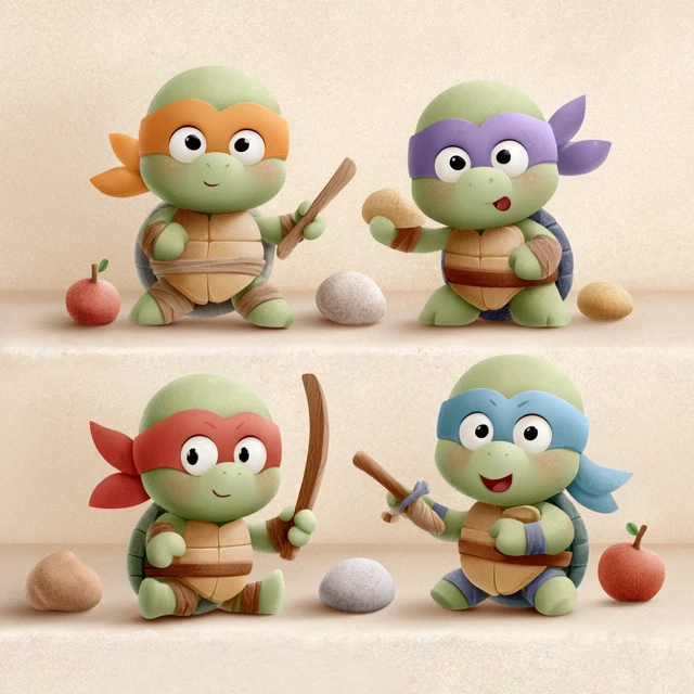 Cute Teenage Mutant Ninja Turtles Cartoon Illustration
