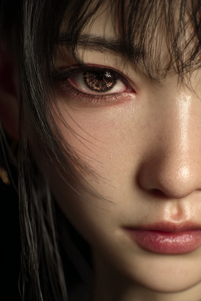 Hyperrealistic Japanese Woman with Fractal Eyes