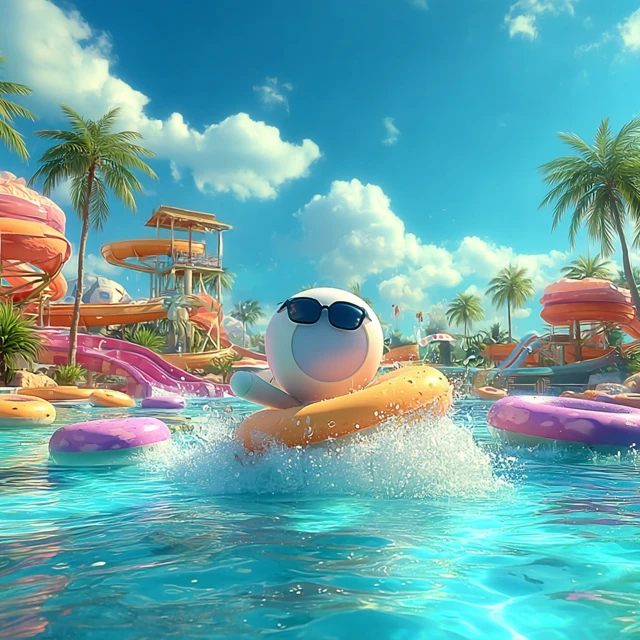 Tropical Waterpark Fun Summer Vacation Illustration