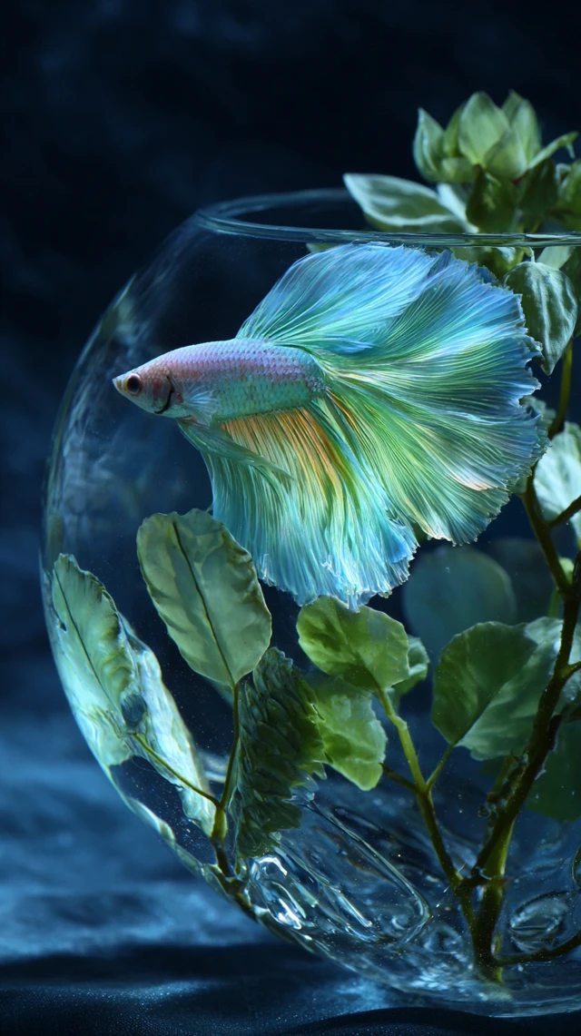 Elegant Betta Fish in a Crystal Glass Aquarium