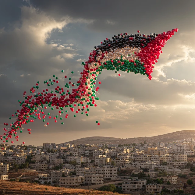 Palestine Flag Balloons Over Border Hope and Freedom