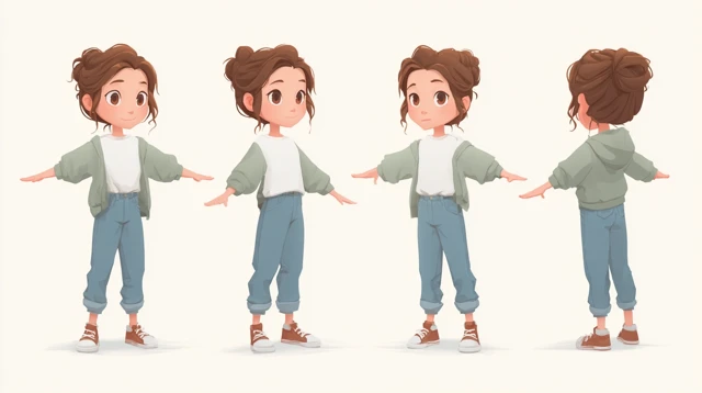 Cute Clay Girl Character Turnaround for 3D Modeling