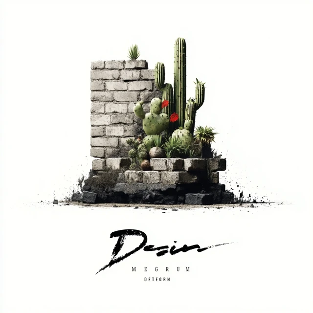 Cactus Illustration Broken Brick Wall