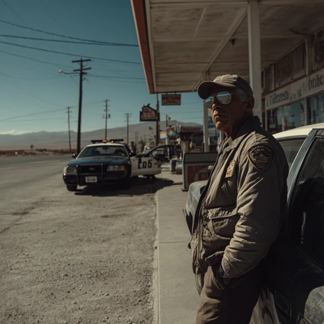 Detective at Gas Station Nevada Neo Western Thriller
