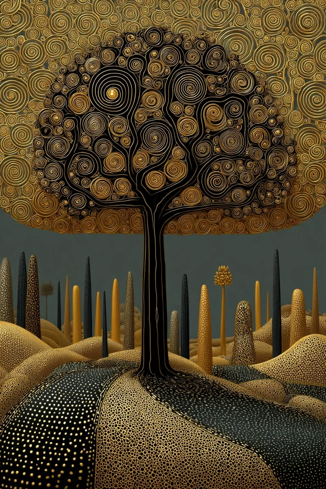Gustav Klimt Inspired Tree Art with Gold Spirals