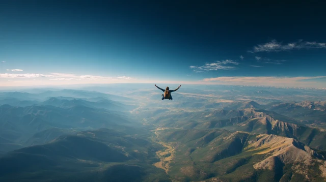 Young Adult Flying Freedom Sky Mountains