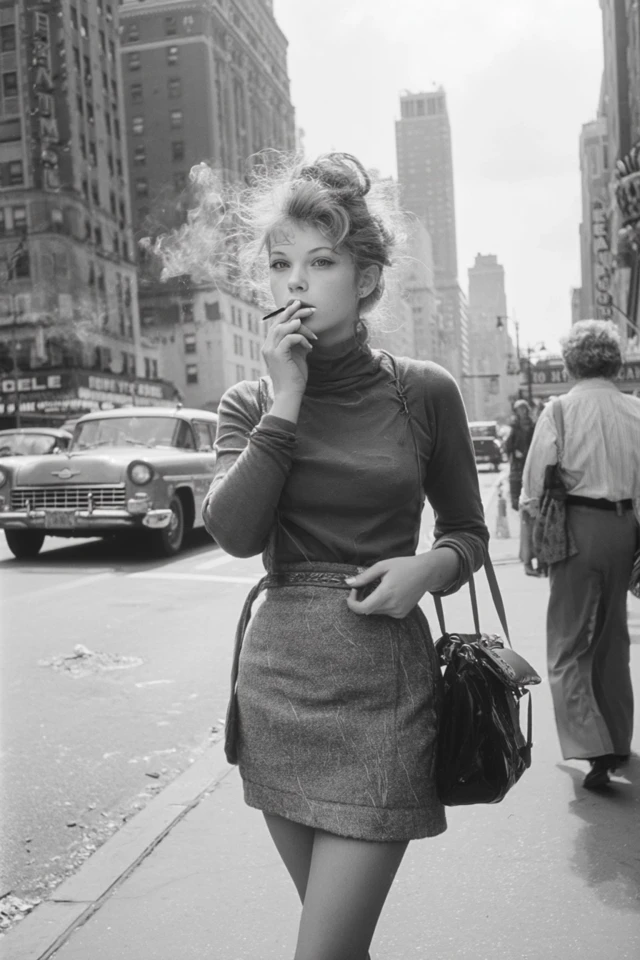 1950s American Woman Smoking on the Street
