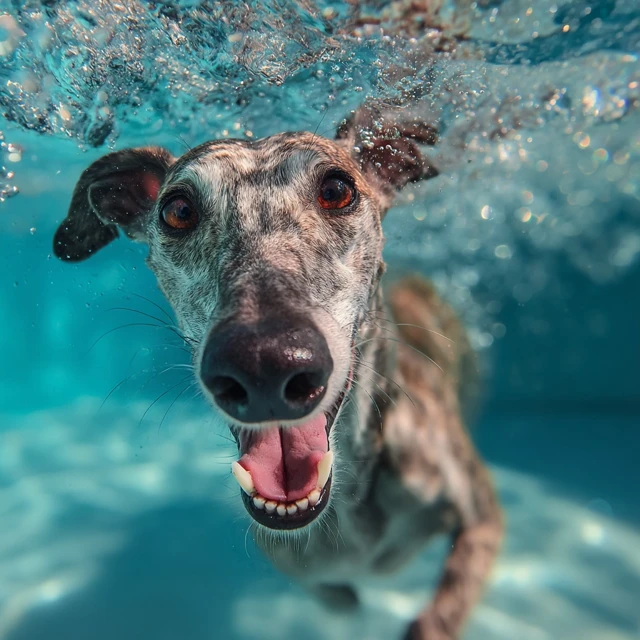 Happy Greyhound Swimming Underwater Smile