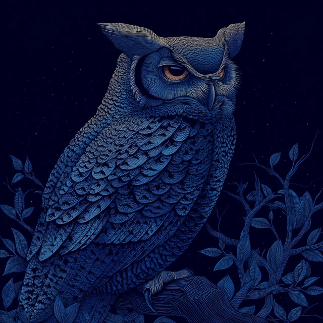 Stylized Owl Illustration Night Sky Art