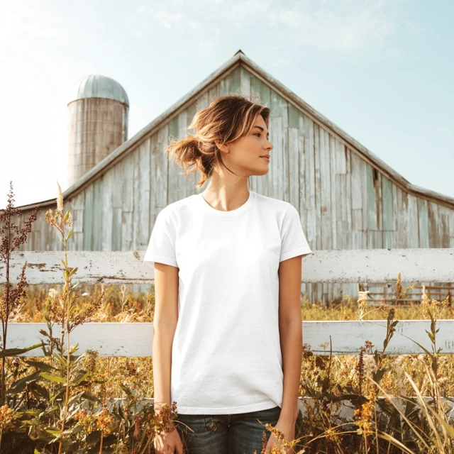 Womens Blank Tee Mockup Barn Farm Countryside