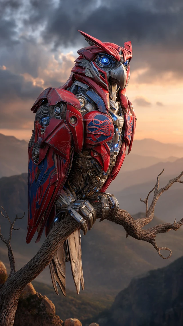 Cyber Eagle Autobot Perched on Mountain Cliff