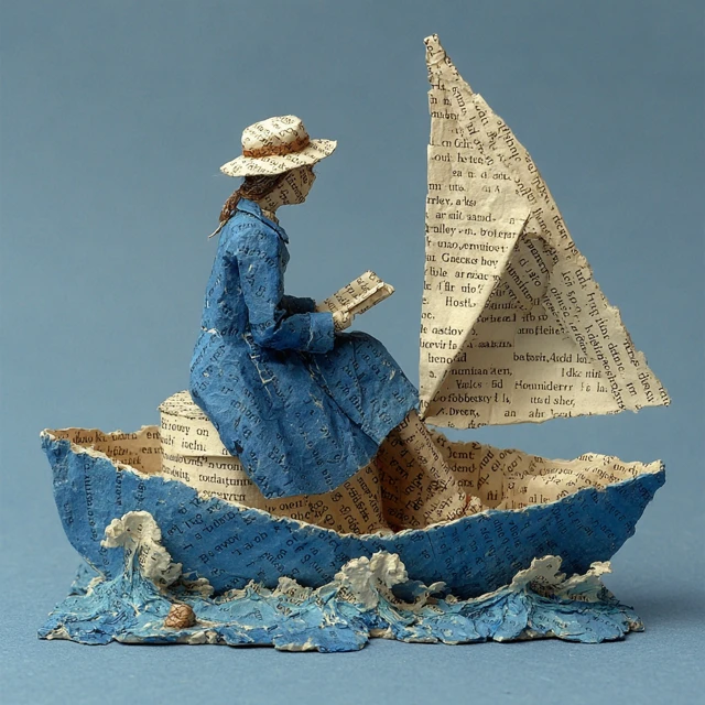 Woman on Paper Boat Illustration