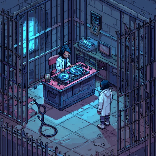 Pixel Art DJ in Prison Cell Illustration