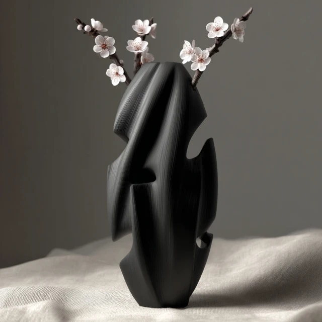 Matte Black Vase Cherry Blossom Floral Still Life