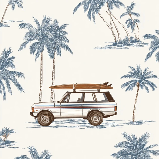 Summer Surf SUV on the Beach Illustration