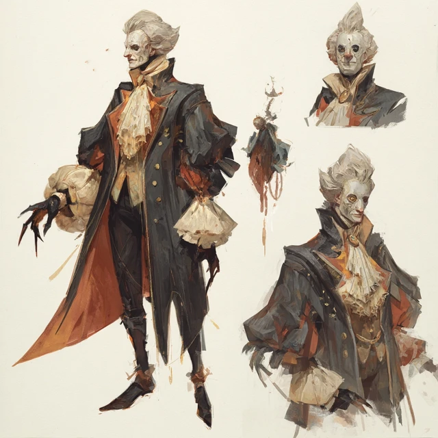 Surreal Villain Concept Sheet Elegant and Sinister Design
