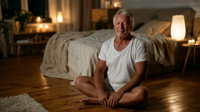 Meditation in Bedroom Serene Asian Man Peace