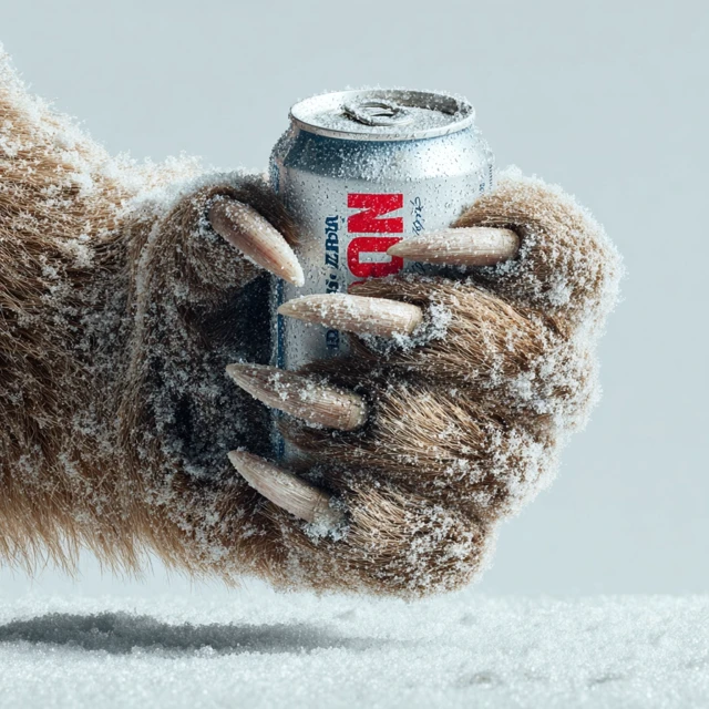 Bear Paw Holding Beer Can Realistic Studio Shot