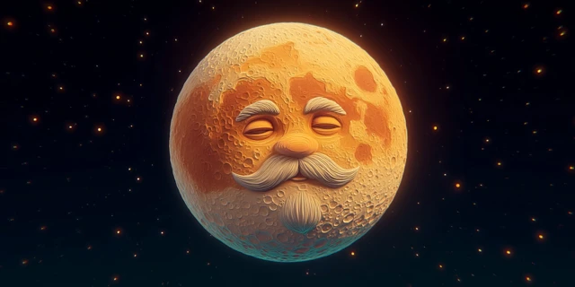 Wise Moon with Friendly Face: Space Illustration