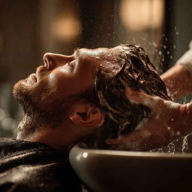 Man Getting Hair Washed at Salon Relaxing and Enjoying