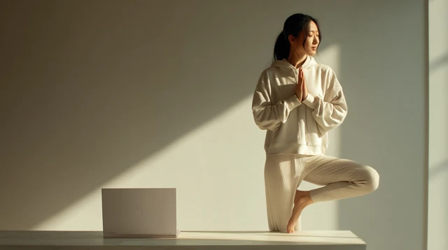 Minimalist Home Office Yoga Woman Natural Light