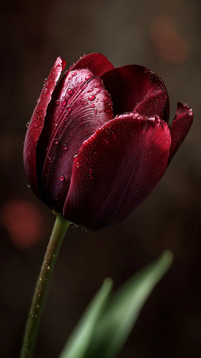 Red Tulip Macro Photography with Water Droplets