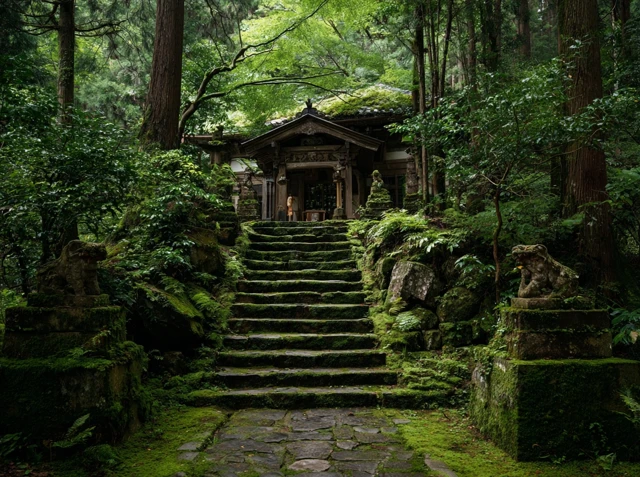 Japanese Shrine in Lush Forest Japan Photography
