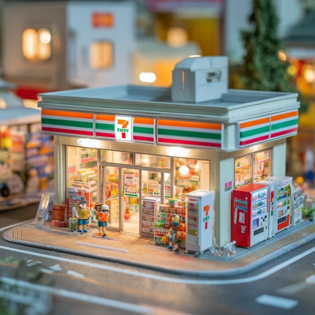 Miniature 7-Eleven Diorama Toy Model in Japanese Setting