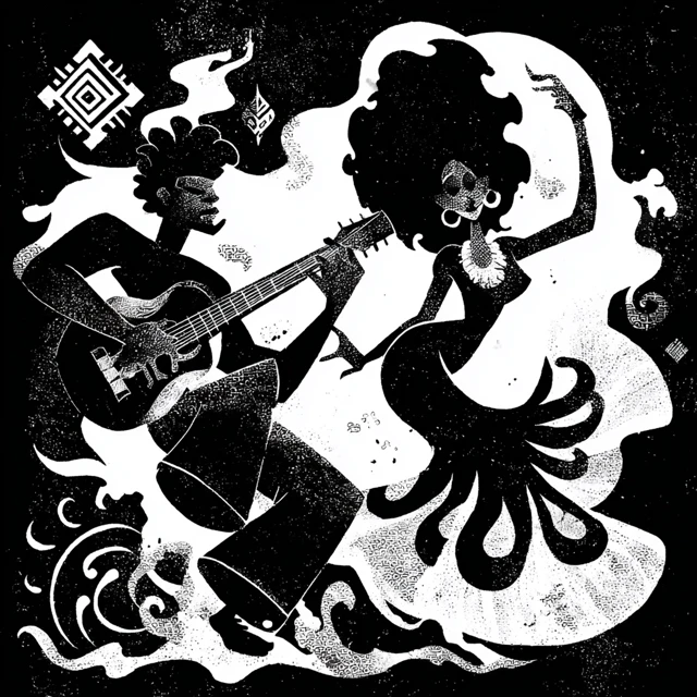 Stencil Art Illustration Musician Black Man Guitar